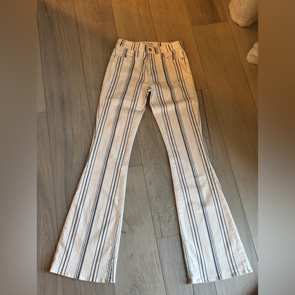 Striped White and Navy Jeans